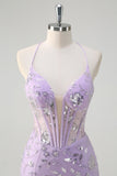 Sparkly Lilac Mermaid Sequined Spaghetti Straps Long Prom Dress