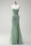 Sage Floral Beaded Mermaid Sweetheart Long Prom Dress with Slit