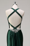 Dark Green Floral Mermaid Corset Satin Long Prom Dress