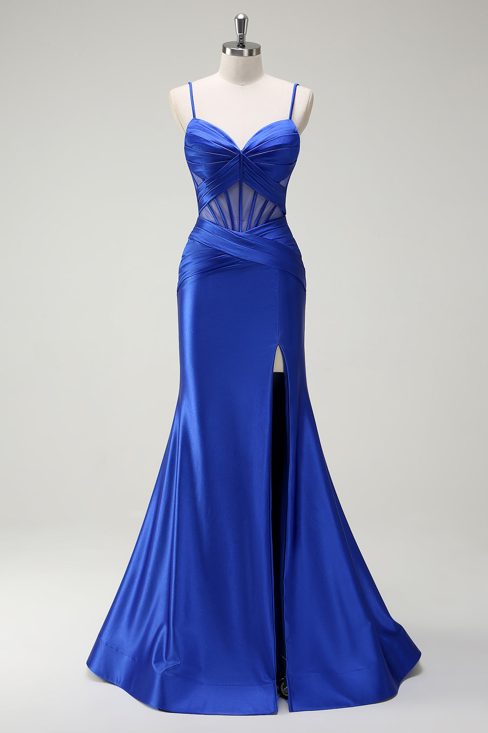 Royal Blue Spaghetti Straps Mermaid Long Prom Dress with Slit