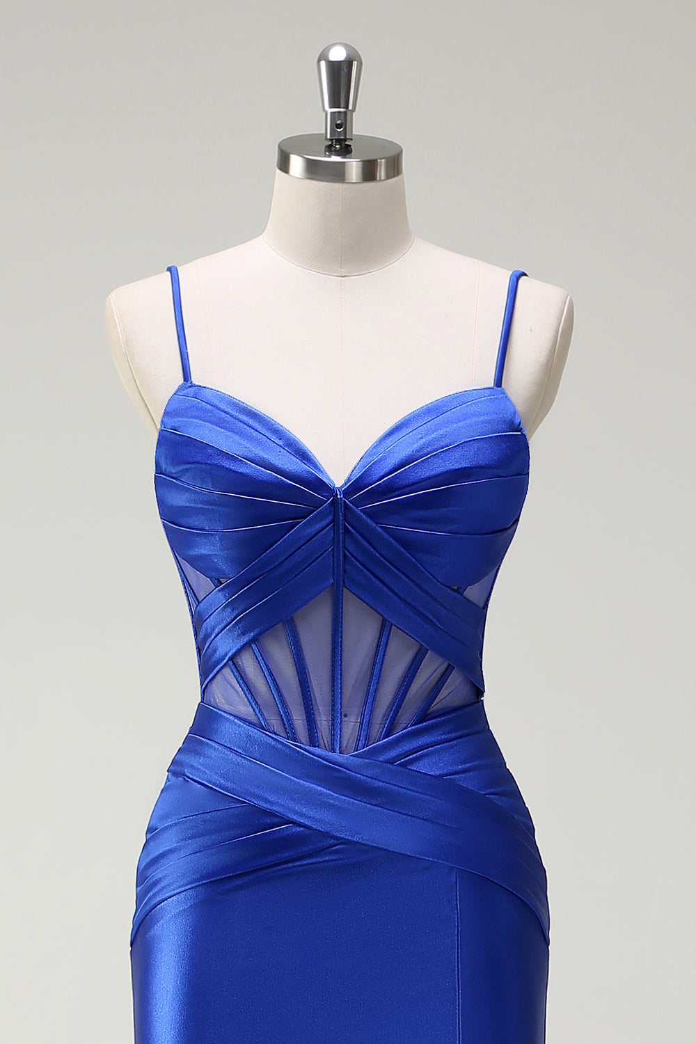 Royal Blue Spaghetti Straps Mermaid Long Prom Dress with Slit