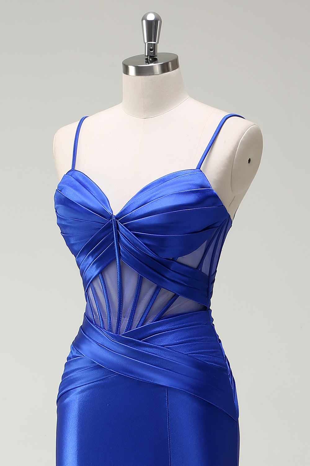 Royal Blue Spaghetti Straps Mermaid Long Prom Dress with Slit