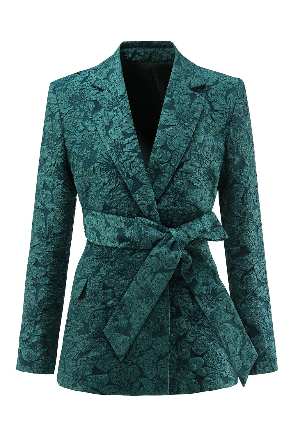 Dark Green Jacquard Peak Lapel Women's Suits with Belt