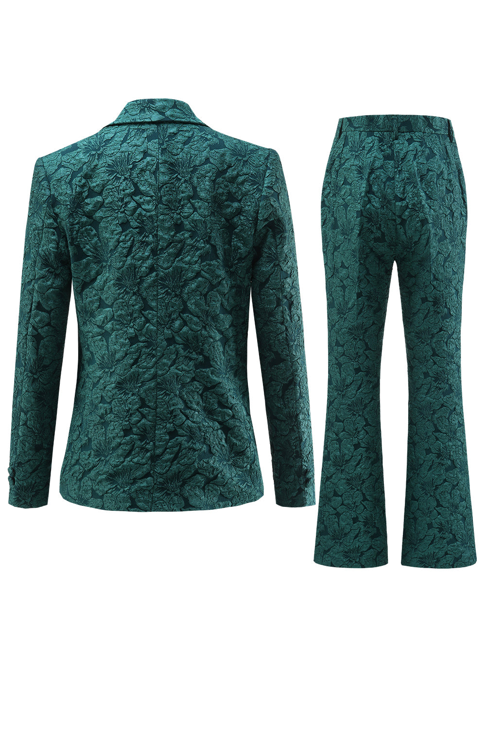 Dark Green Jacquard Peak Lapel Women's Suits with Belt