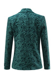 Dark Green Jacquard Peak Lapel Women's Suits with Belt