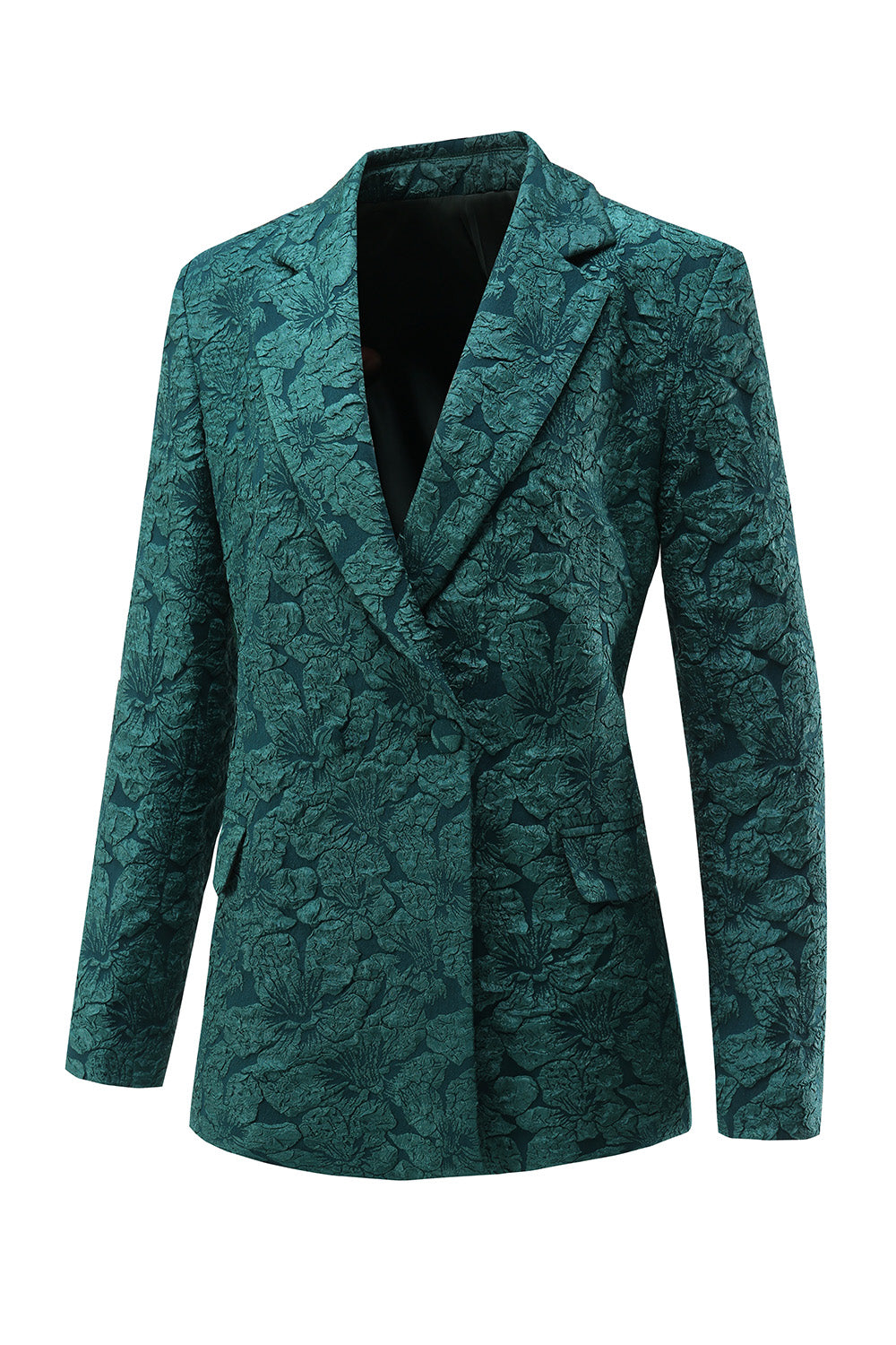 Dark Green Jacquard Peak Lapel Women's Suits with Belt