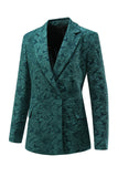 Dark Green Jacquard Peak Lapel Women's Suits with Belt