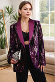 Sparkly Purple One Button Shawl Lapel Women's Prom Blazer