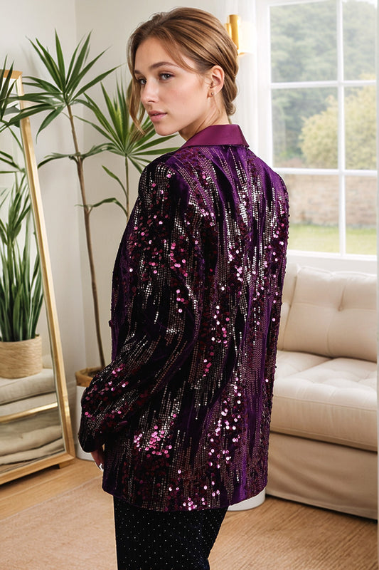 Sparkly Purple Shawl Lapel Women's Prom Blazer