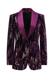 Sparkly Purple One Button Shawl Lapel Women's Prom Blazer