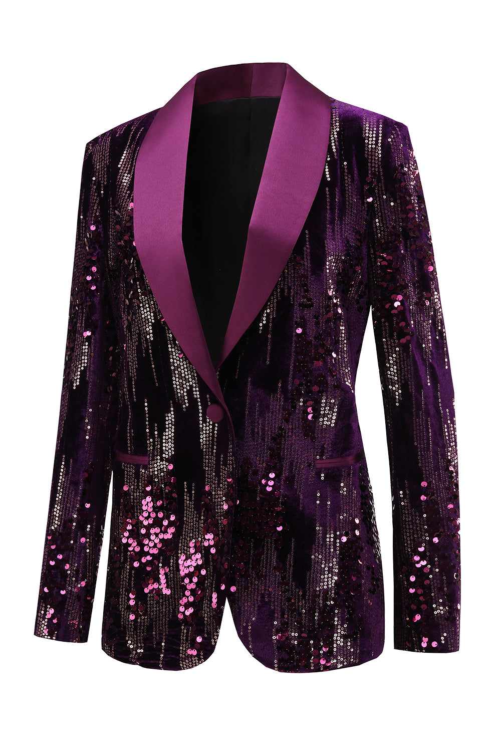 Sparkly Purple One Button Shawl Lapel Women's Prom Blazer