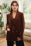 Sparkly Velvet Coffee Peak Lapel Women's Blazer