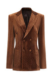 Sparkly Velvet Coffee Peak Lapel Women's Blazer