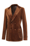 Sparkly Velvet Coffee Peak Lapel Women's Blazer