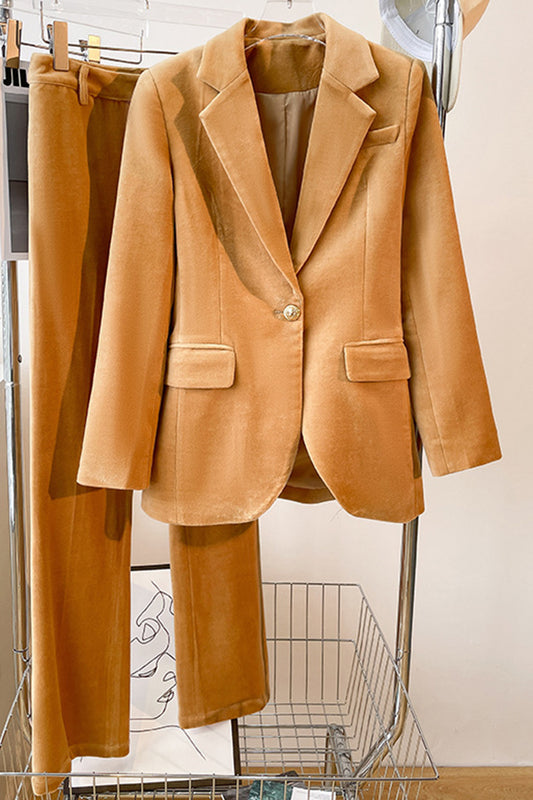 Camel Velvet One Button Women's Suits