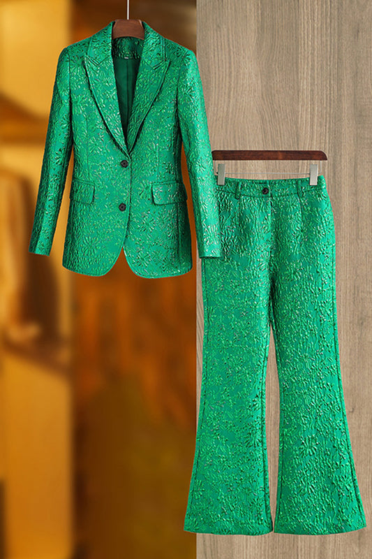 Jacquard Green Peak Lapel Women's Party Suits