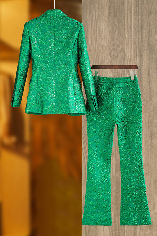 Jacquard Green Peak Lapel Women's Party Suits