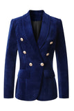 Navy Velvet Shawl Lapel Women's Blazer