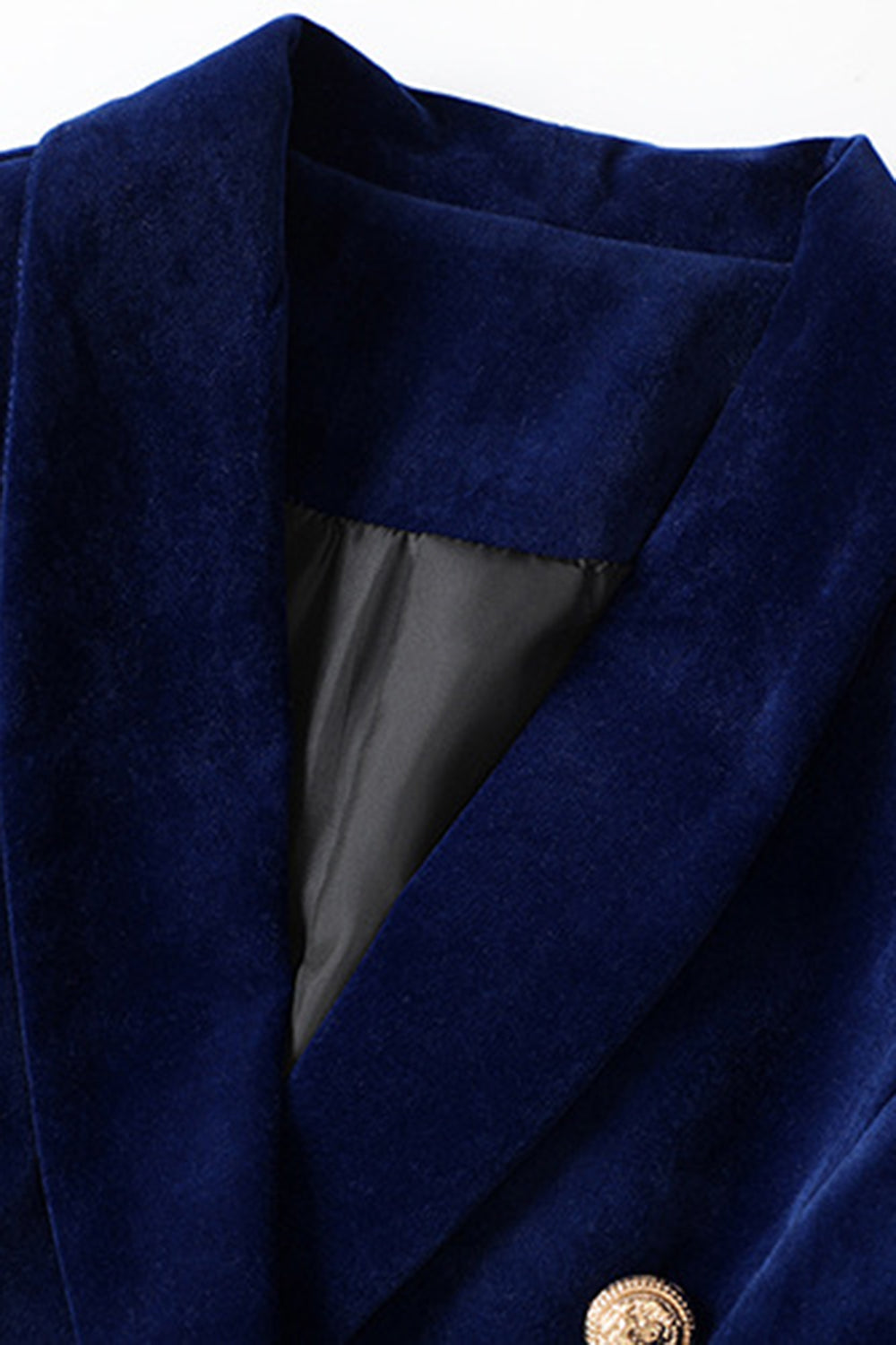 Navy Velvet Shawl Lapel Women's Blazer