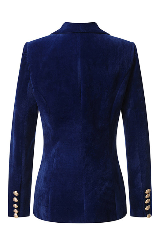 Navy Velvet Shawl Lapel Women's Blazer