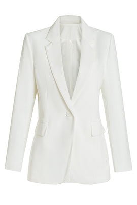 White Notched Lapel One Button Women's Blazer