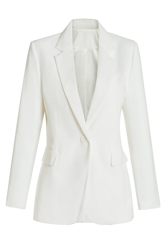 White Notched Lapel One Button Women's Blazer