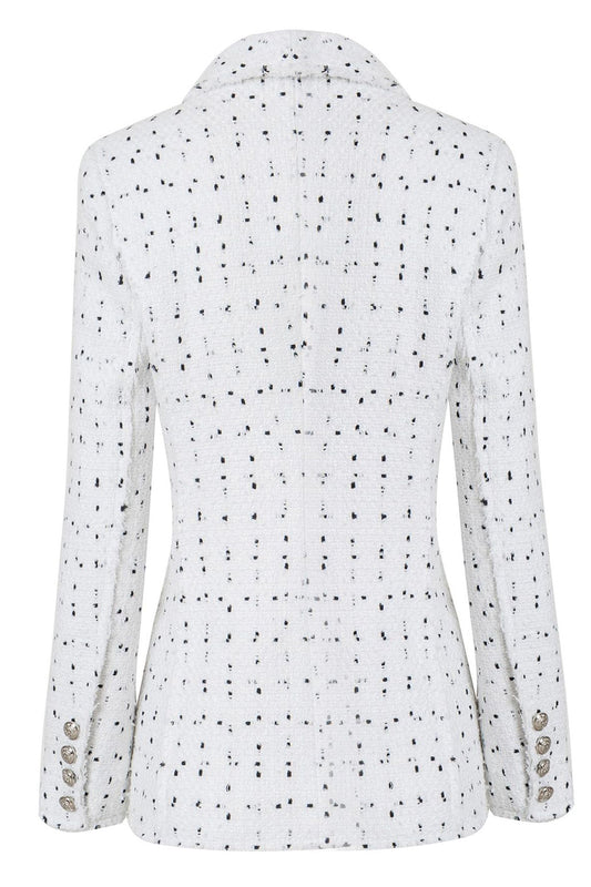 White Dotted Midi Women's Thick Blazer