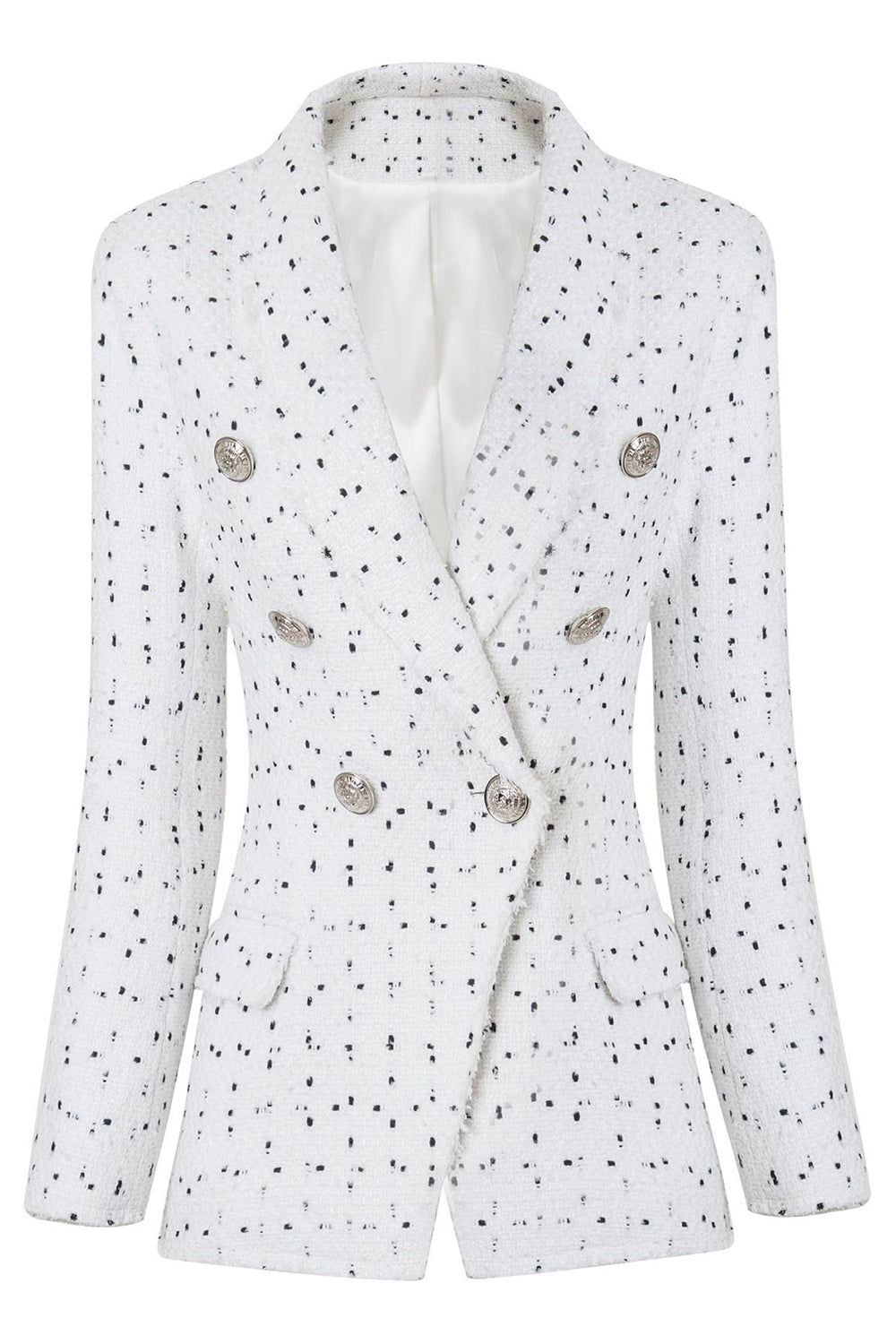 White Dotted Midi Women's Thick Blazer