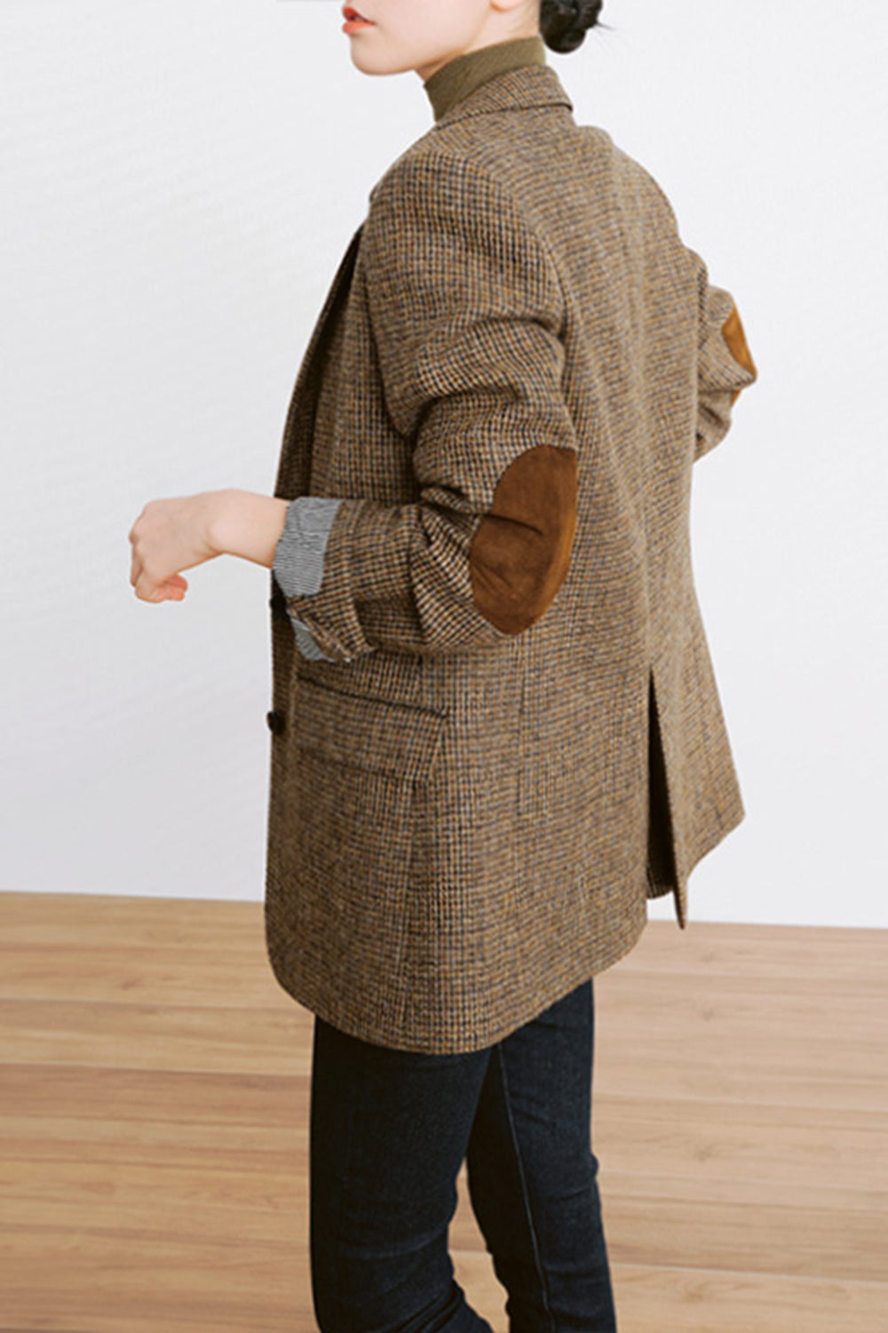 Brown Loose Plaid Women's Blazer