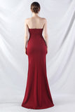 Sparkly Burgundy Beaded Corset Long Prom Dress with Slit