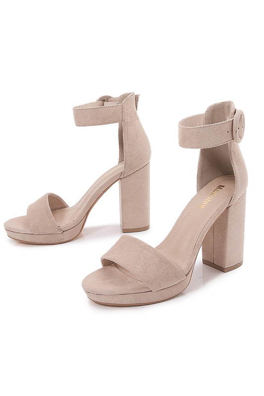 Apricot Pure Color Suede High Heels Fashion Sandals