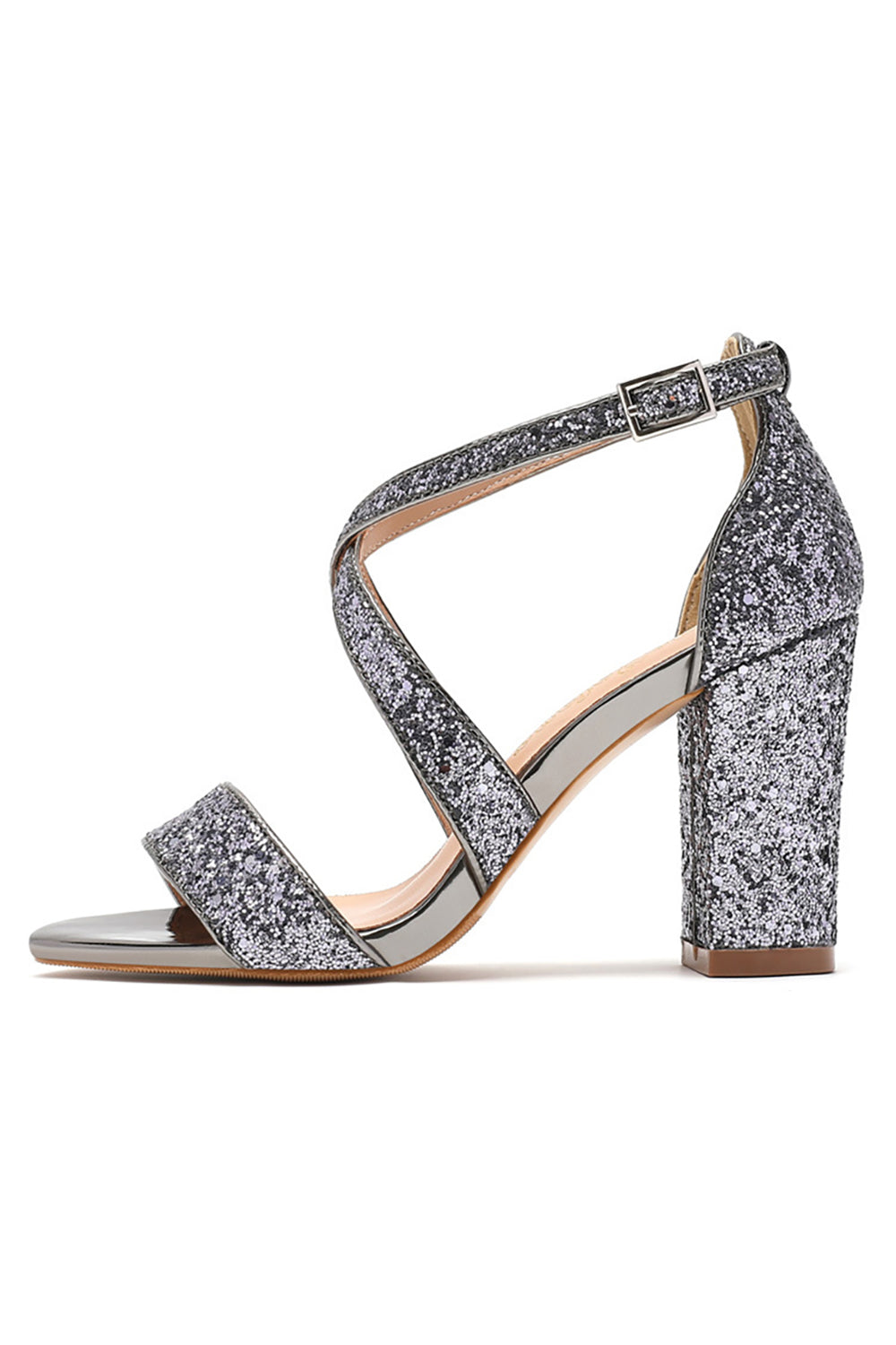 Grey High Heel Sandal Ankle Strap