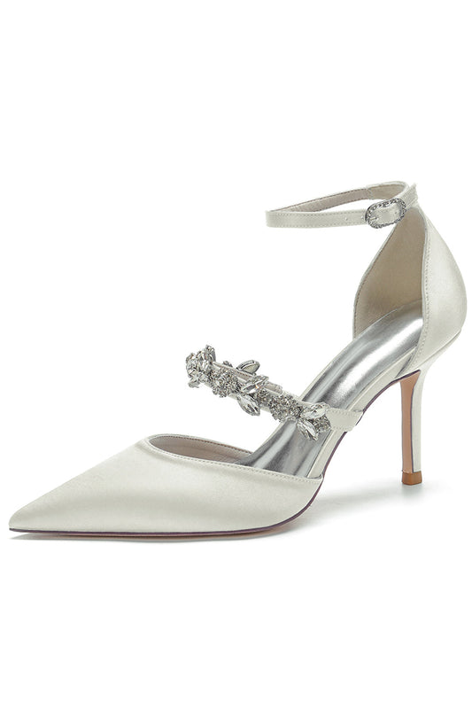 Ivory Rhinestone Pointed High Heels