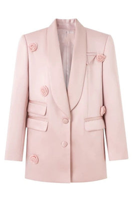 Blush Shawl Lapel Women Blazer with 3D Flowers