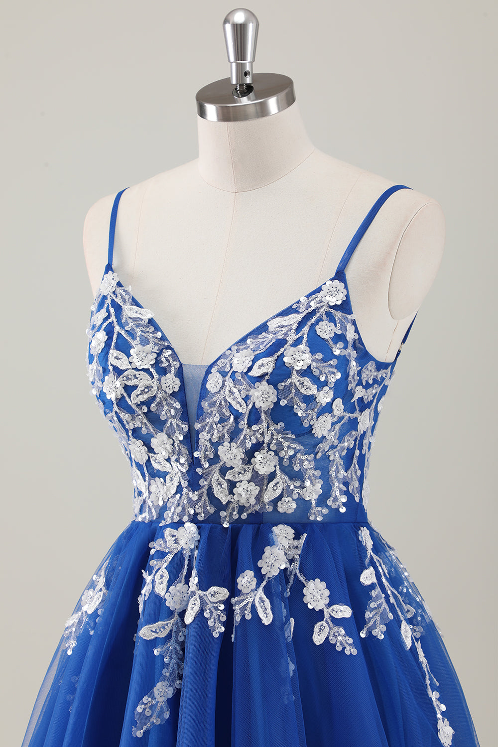 Royal Blue Spaghetti Straps Short Homecoming Dress with Appliques