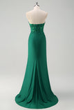 Mermaid Green Strapless Cut Out Corset Long Prom Dress with Slit