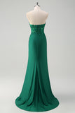 Mermaid Green Sweetheart Applique Satin Long Prom Dress