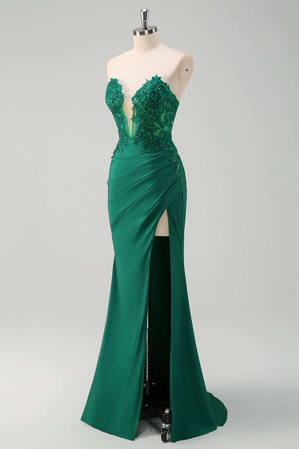 Mermaid Green Sweetheart Applique Satin Long Prom Dress