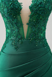 Mermaid Green Sweetheart Applique Satin Long Prom Dress