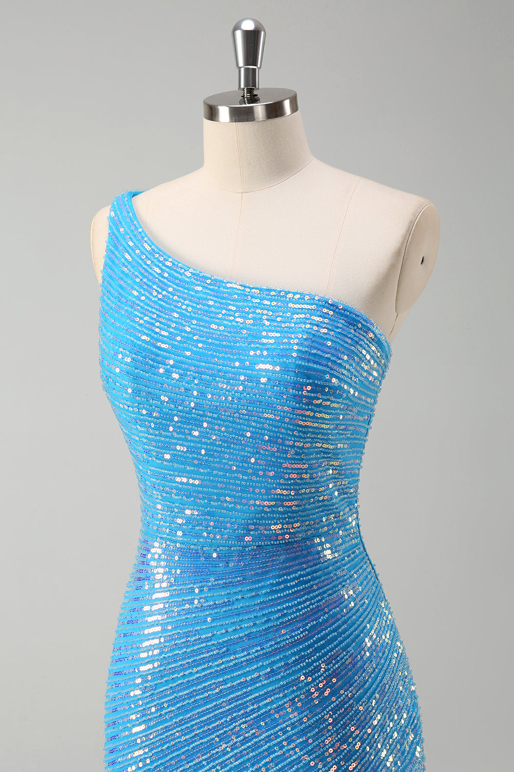 Sparkly One Shoulder Bodycon Blue Short Prom Dress