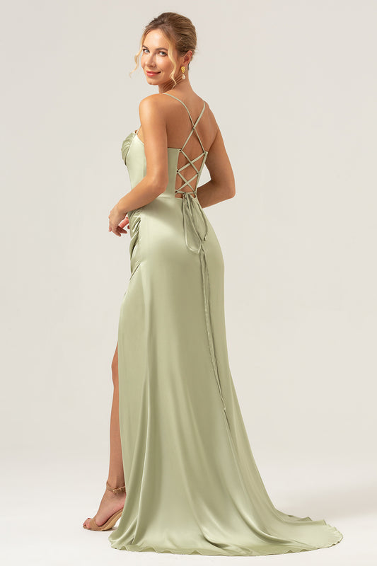 Sage Corset Long Bridesmaid Dress with Slit