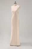 Halter Sheath Champagne Long Bridesmaid Dress with Back Slit