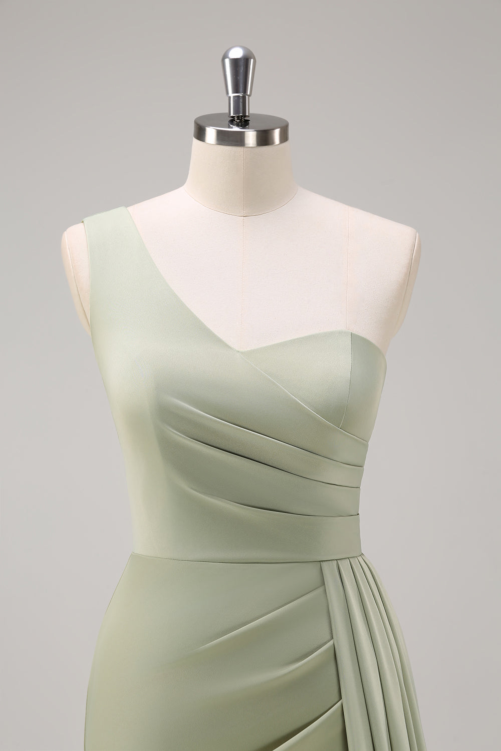 One Shoulder Sage Long Prom Dress with Slit