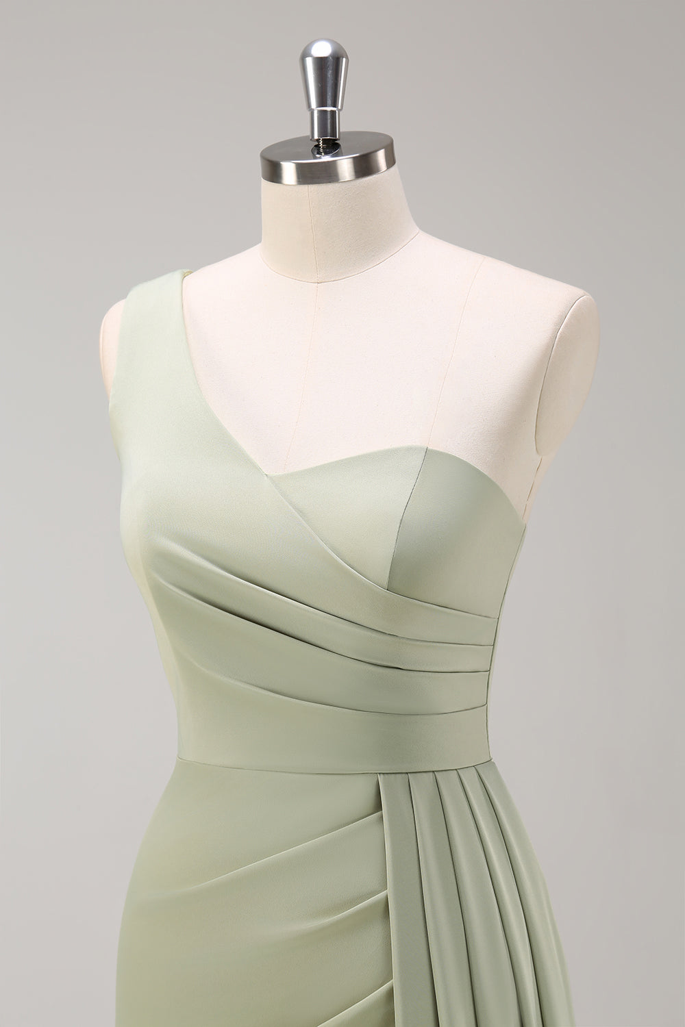 One Shoulder Sage Long Prom Dress with Slit