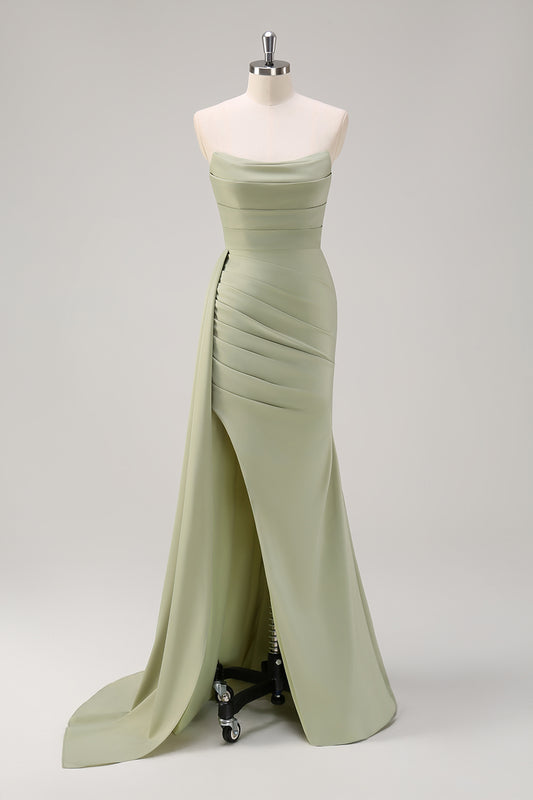 Sweetheart Sage Long Prom Dress with Slit