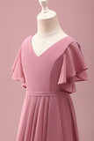 Desert Rose A-Line Chiffon Junior Bridesmaid Dress with Ruffles