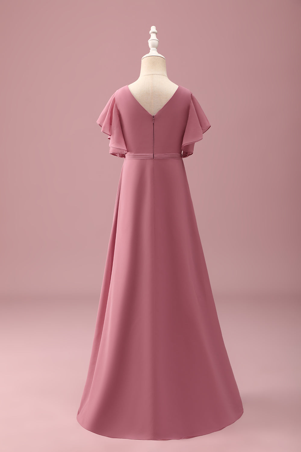 Desert Rose A-Line Chiffon Junior Bridesmaid Dress with Ruffles