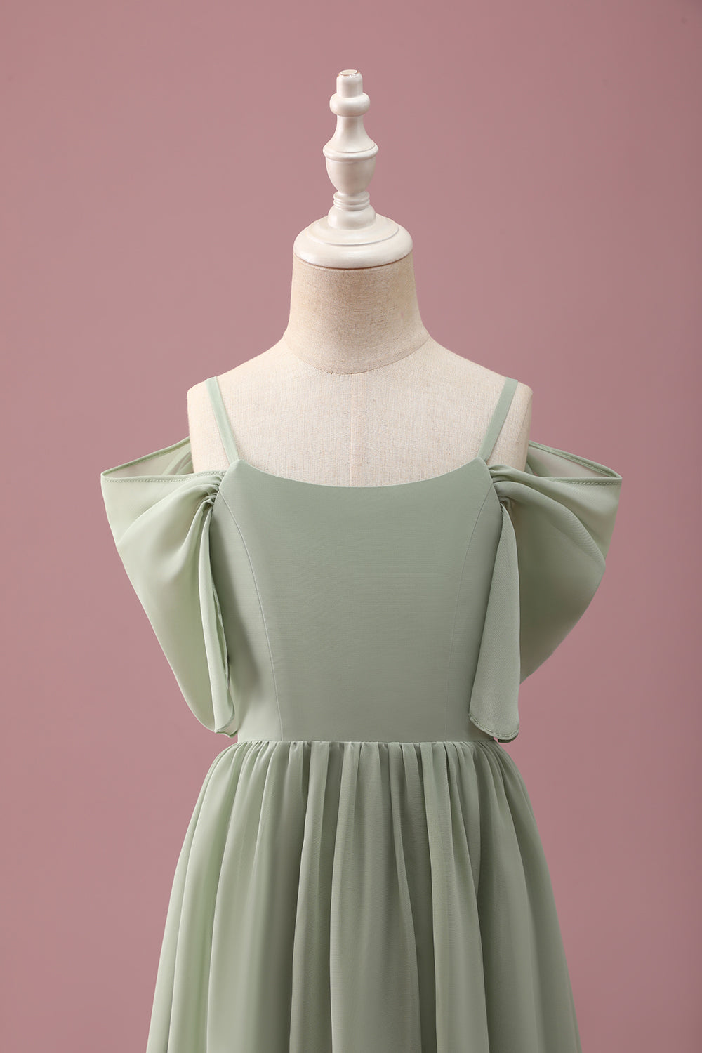 Sage Cold Shoulder A-Line Junior Bridesmaid Dress