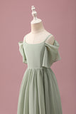 Sage Cold Shoulder A-Line Junior Bridesmaid Dress