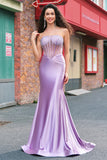 Sparkly Mermaid Corset Long Satin Prom Dress